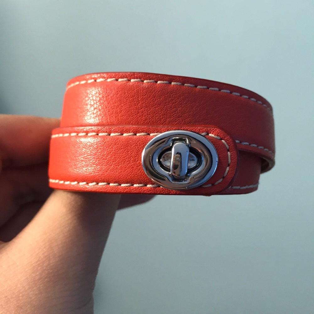 Coach Leather Signature Wrap Bracelet w/ Turnlock